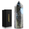 CASMON Large Healing Crystal Wands 3.9"-4.3"(10-11cm), Natural Labradorite Obelisk Crystal Tower Stone, 6 Faceted Single Healing Crystal Point for Reiki Chakra Meditation Therapy (1PC) view 1