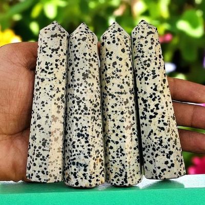 2Pcs Set Dalmatian Jasper Points, Dalmatian Jasper Wands, Jasper Crystal Points, Dalmatian Jasper Tower, Healing Crystals A+ Quality 3-4"