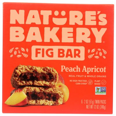 Nature's Bakery Peach Apricot Whole Wheat Fig Bars, 6 Count, Vegan, Non GMO, 12 Ounces (Pack Of 6)