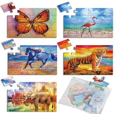 5 Packs 16 Piece Large Jigsaw Puzzles for Dementia Alzheimers Products Activities, Alzheimers Puzzles Memory Cognitive Games for Elderly Seniors with 5 Storage Bags, Gift for Elderly Adults, Animal