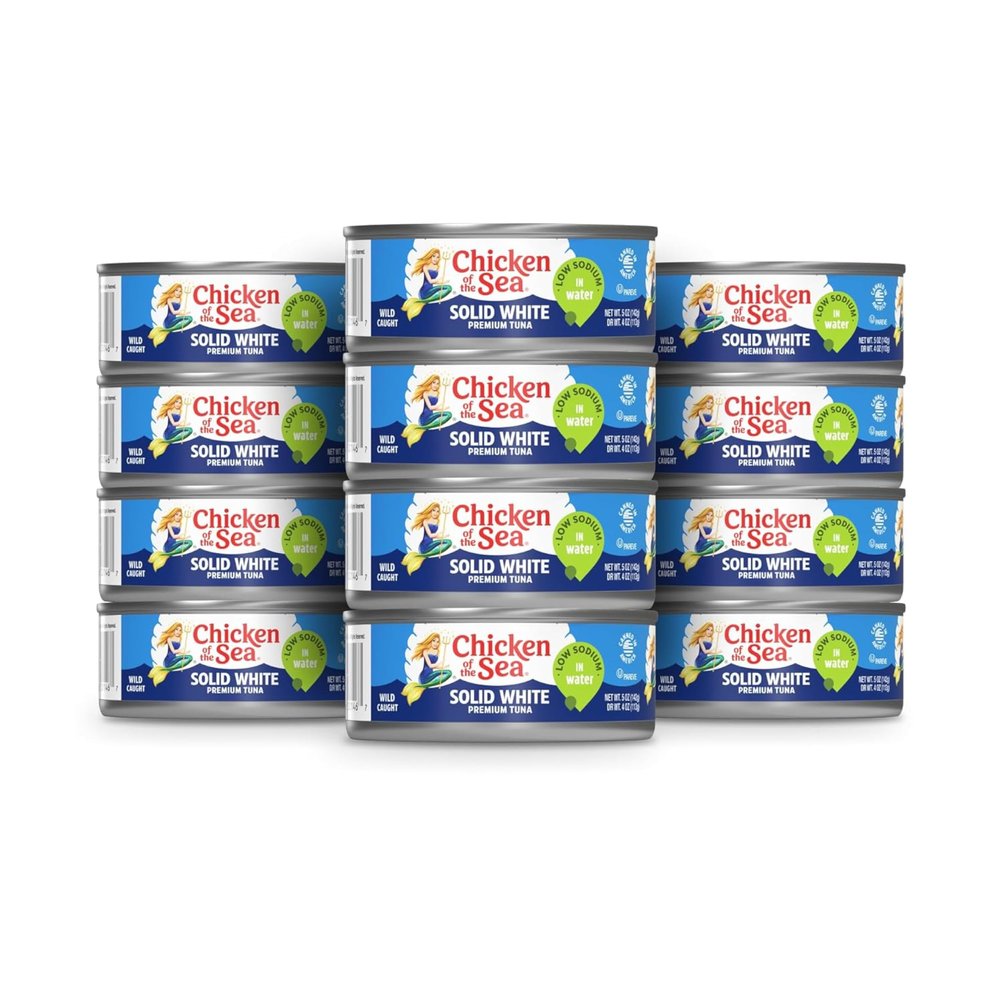 Chicken of the Sea Solid White Premium Albacore Tuna in Water, Low Sodium, Wild Caught Tuna, 5 oz. Can (Pack of 12)