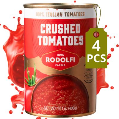 Finely Crushed Tomatoes - 14.1 Oz (Pack of 4) by Rodolfi - Crushed Canned Tomatoes - 100% Fresh Italian Tomatoes for Various Recipes - Polpa di Pomodoro