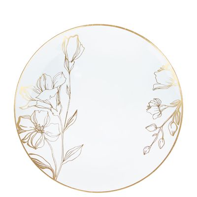 EcoQuality 9" inch Round White Plastic Plates with Gold Floral Antique Design - Disposable China Like Party Plates, Heavy Duty Salad Plates, Dinner Plate, Desserts, Wedding, Serveware (30 PACK)