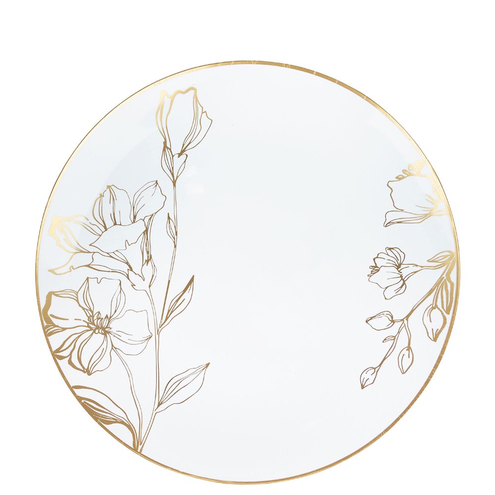 EcoQuality 9" inch Round White Plastic Plates with Gold Floral Antique Design - Disposable China Like Party Plates, Heavy Duty Salad Plates, Dinner Plate, Desserts, Wedding, Serveware (30 PACK)