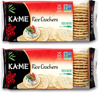 KA-ME Sesame Rice Crackers 3.5 oz, Authentic Asian Ingredients, Certified Gluten-Free, No Artificial Flavors/Colors, Non GMO - (2 Pack)