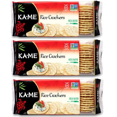 KA-ME Sesame Rice Crackers 3.5 oz, Authentic Asian Ingredients, Certified Gluten-Free, No Artificial Flavors/Colors, Non GMO - (3 Pack)