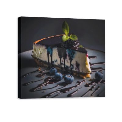 Food Ice Cream Cake Blueberry Juice Blackberry Mint Chocolate Dark Background Room Aesthetics Posters Canvas Posters Bedroom Decoration Sports Office Decoration Gifts Wall Art Decoration Printing Post