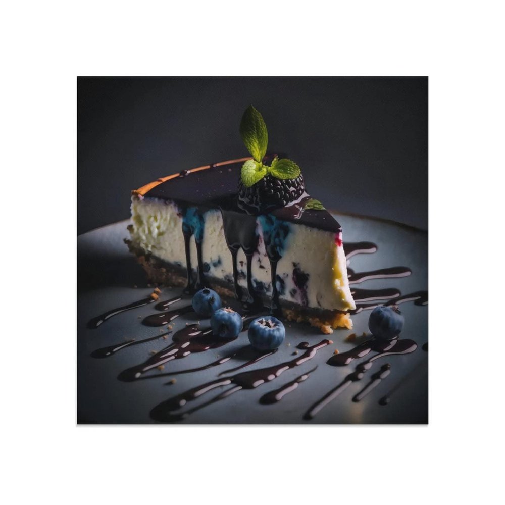 Food Ice Cream Cake Blueberry Juice Blackberry Mint Chocolate Dark Background Room Aesthetics Posters Canvas Posters Bedroom Decoration Sports Office Decoration Gifts Wall Art Decoration Printing Post