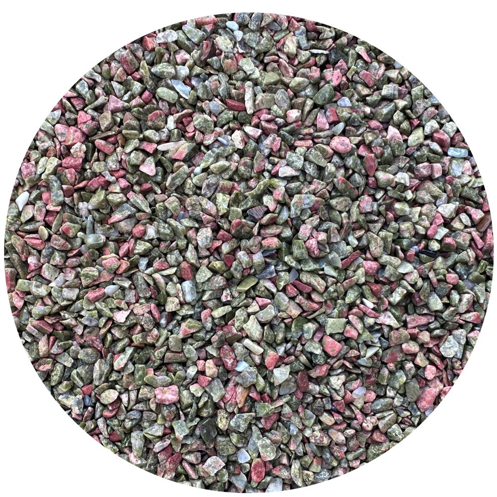 Wholesale Natural Semi Tumbled Unakite Gemstone Chips, Crushed Mini Crystals, Undrilled Crystal Chips (Unakite, 1 Pound)