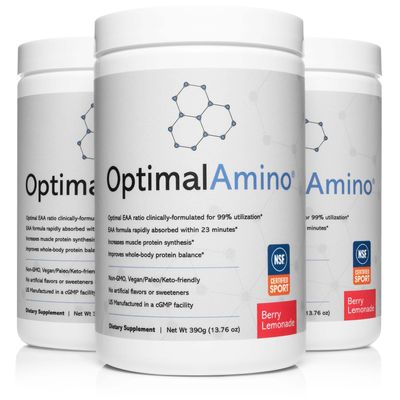 OptimalAmino Elite Bundle (3 Months) Best Pre/Post Workout Recovery Drink, 99% Utilization Essential Amino Acid Supplement, NSF Certified for Sport Certified