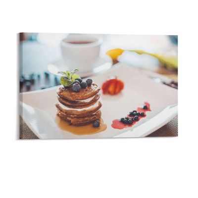 Healthy Pancakes with Cottage Cheese And Blueberries White Disk Background Room Aesthetics Posters Canvas Posters Bedroom Decoration Sports Office Decoration Gifts Wall Art Decoration Printing Posters