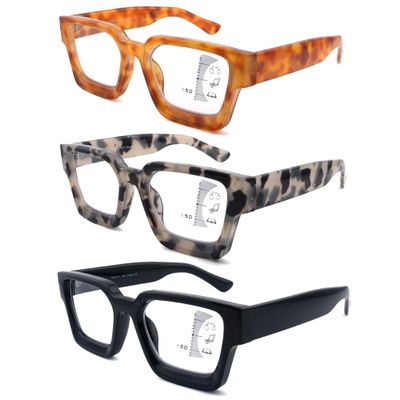 LOVIVY 3 Pack Progressive Reading Glasses for Women Men Retro Square Multifocus Readers Blue Light Computer Glasses