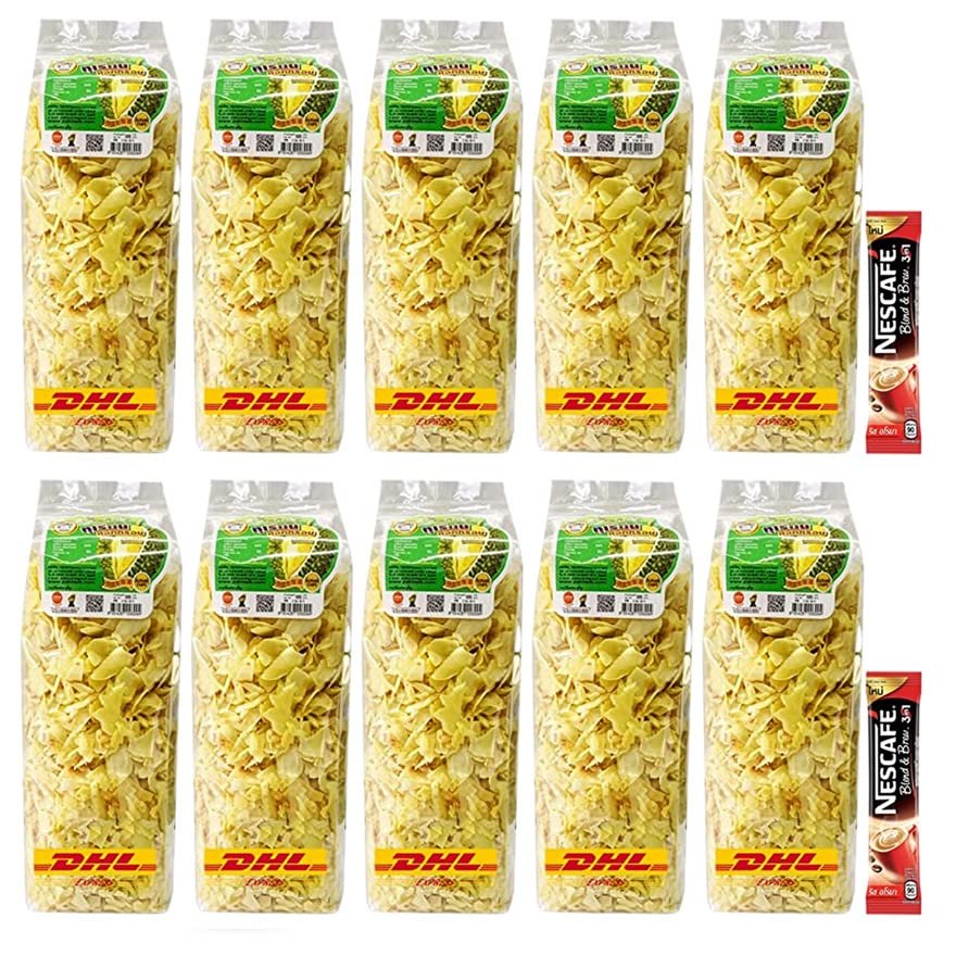 500g Fried Durian Chips Yellow Crispy Monthong OTOP Thailand Fruit Exotic Healthy Snack Vegan Free Coffee SHIPPING BY DHL (Packs of 10) By Beautygoodshop [Get Free For You Beauty Gifts]