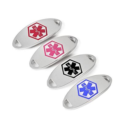 4Pcs Medical Bracelet Identification Tags - Stainless Steel Medical Alert ID Tags for Custom Engraved Medical Bracelets DIY Jewelry