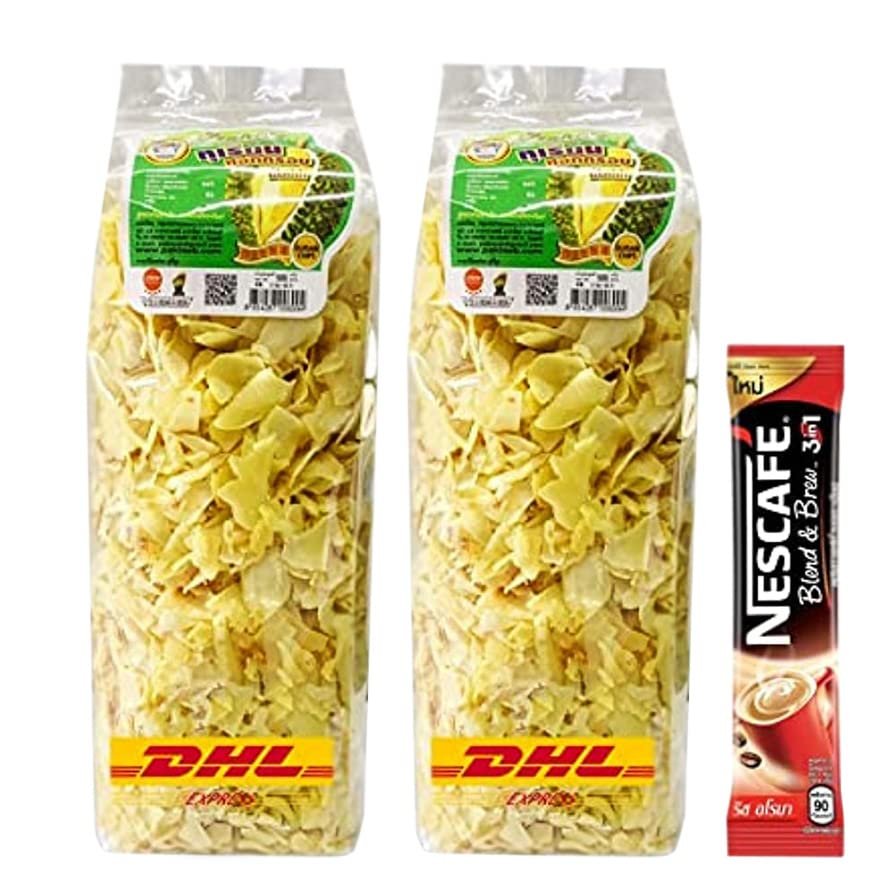 2 x 500g Fried Durian Chips Yellow Crispy Monthong OTOP Thailand Fruit Exotic Healthy Snack Vegan Free Coffee SHIPPING BY DHL By Beautygoodshop [Get Free For You Beauty Gifts]