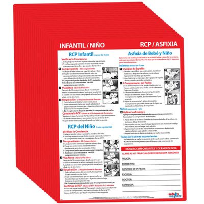 20 PACK: Infant and Child CPR/Choking First Aid in SPANISH - Laminated Card with Magnets - 8.5 x 11 in.