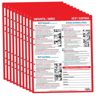 10 PACK: Infant and Child CPR/Choking First Aid in SPANISH - Laminated Card with Magnets - 8.5 x 11 in.