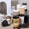 Gerrii 100 Pack Disposable Coffee Cups with Lids and Straws, Motivational Paper Cups with 6 Quotes and Designs Disposable Hot Cups for Water, Juice, Coffee, Tea, Home, Shop Cafe(Stylish Style, 16 oz) view 2