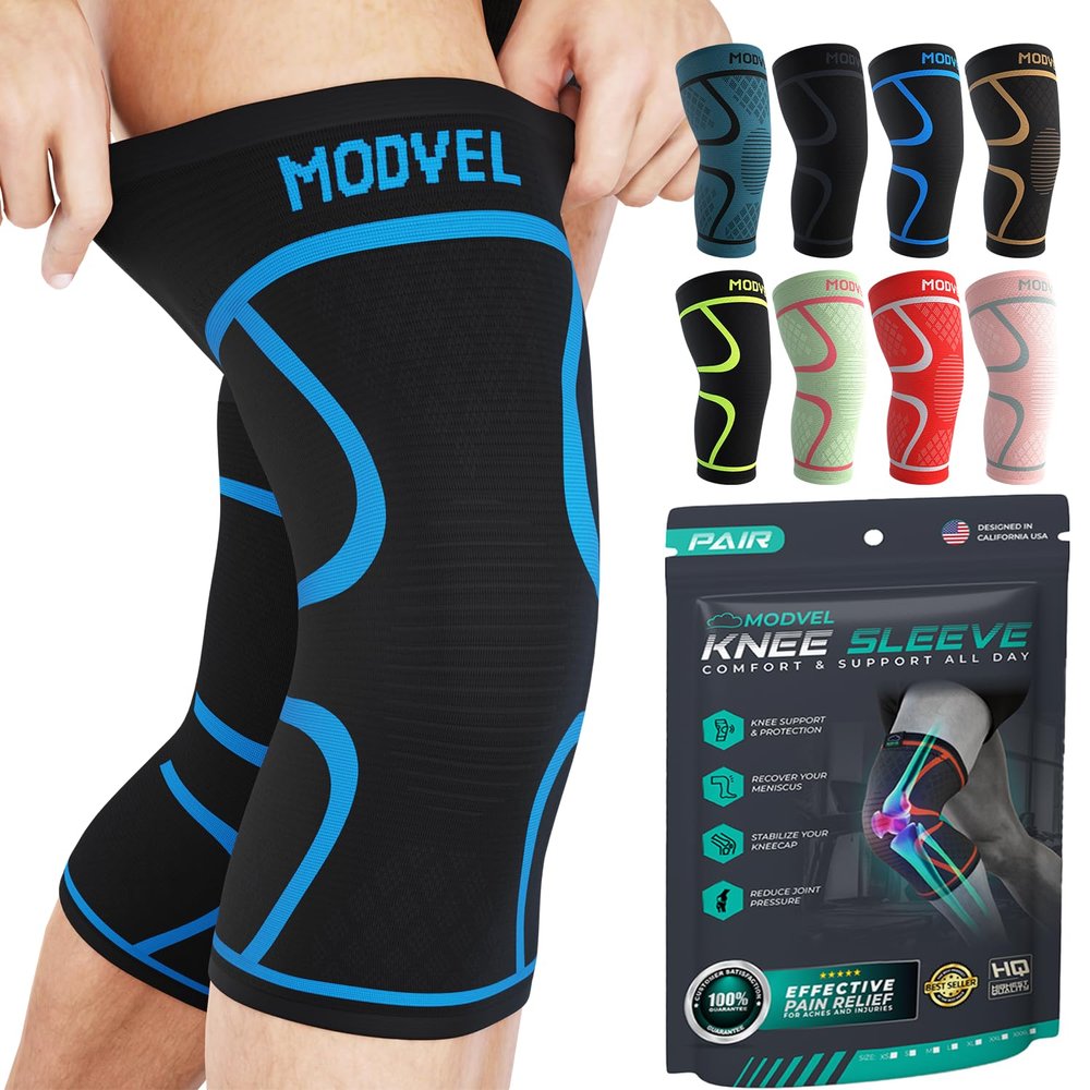 Modvel Knee Braces for Women & Men 2 Pack Brace Set, Compression Sleeves for Meniscus Tear, ACL & Arthritis Pain Relief, Joint Support and Stability Blue XS