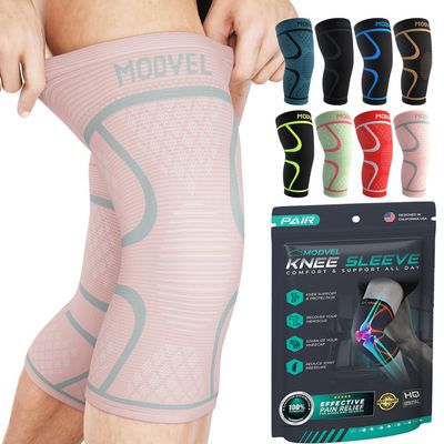 Modvel Knee Braces for Knee Pain Women & Men - 2 Pack Knee Brace for Knee Pain Set, Knee Brace Compression Sleeve, Knee Support for Knee Pain Meniscus Tear, ACL & Arthritis Pain Relief,Pink XXL
