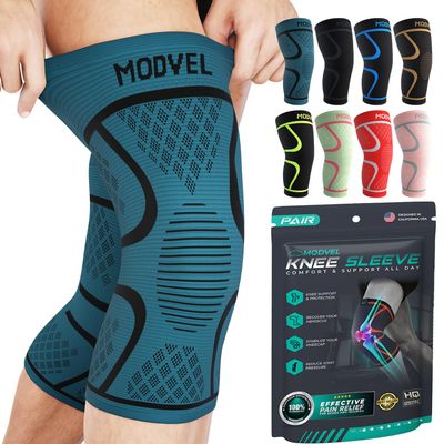 Modvel 2-Pack Knee Braces for Pain Relief Compression Sleeve Support for Men and Women, Knee Brace for Meniscus Tear, ACL, Arthritis, Joint Pain Relief Army Green, XXL