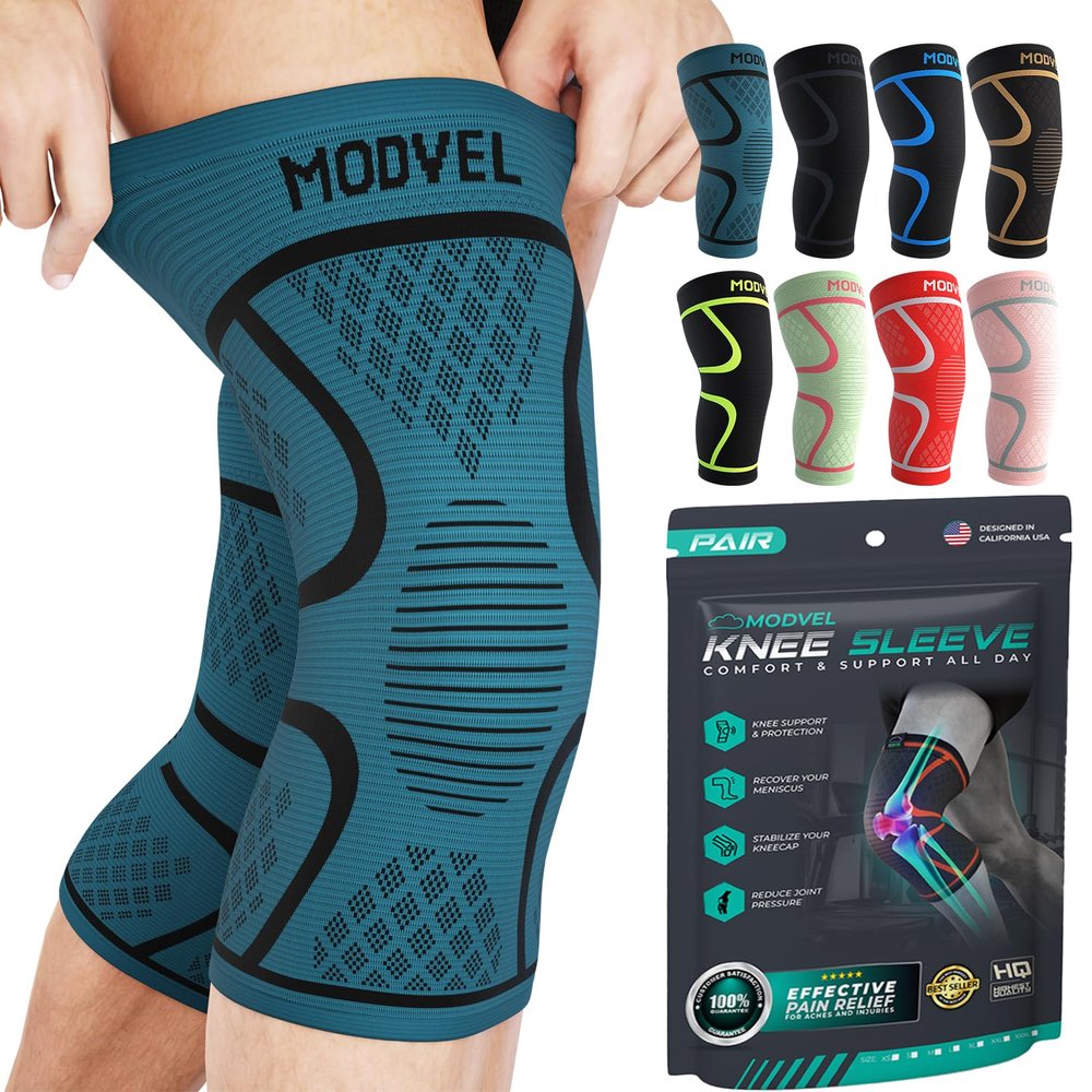 Modvel 2-Pack Knee Braces for Pain Relief Compression Sleeve Support for Men and Women, Knee Brace for Meniscus Tear, ACL, Arthritis, Joint Pain Relief Army Green, XXL
