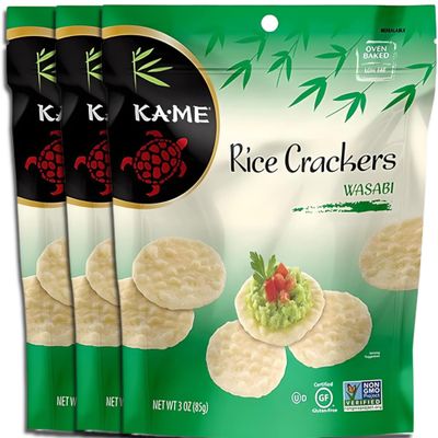 KA-ME Oven Baked Wasabi Rice Crackers 3 oz, Gluten Free, No Artificial Flavors and Non GMO, in a Resealable Pouch - (3 Pack)