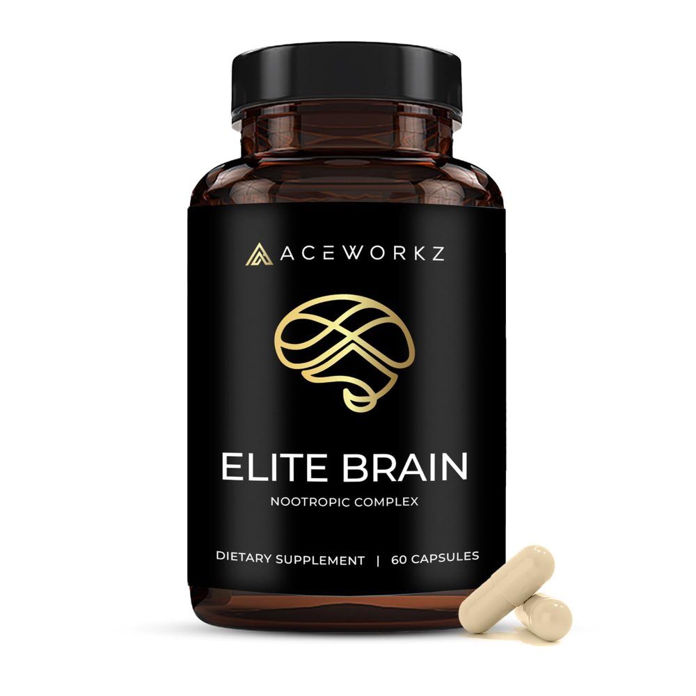 Elite Brain - Nootropic Supplement for Focus, Memory & Mental Clarity  Caffeine-Free Natural Energy with Lions Mane, L-Theanine & Vitamin B Complex (60 Capsules)