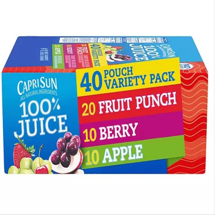 BeeQ Box (Pack Of 40) - Capri Sun 100% Juice Fruit Punch, Berry and Apple Juice Box Pouches Variety Pack (6 fl. oz. pouches)