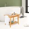 Shower Bench Stool for Inside Shower: Gnomiya 2-Tier Bamboo Shower Seat with Storage Shelf for Shaving Legs, Wood Shower Chair with Handle for Seniors Adults Disabled Women view 2