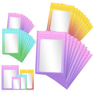 120 PCS Smell Proof Mylar Bags Resealable Odor Proof Bags Holographic Packaging Pouch Bag with Clear Window for Food Storage Eyelash Jewelry Candy Electronics Storage, 4 Sizes (Multicolor Gradient 02)