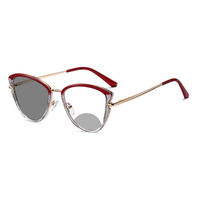 2023 Transition Photochromic Cat Eye Bifocal Reading Glasses For Women Outdoor driving Sunglasses Readers (red, 0, multiplier_x)