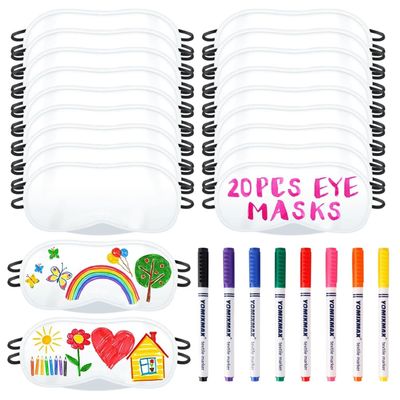 20 PCS Eye Mask Sleepover Party Supplies, Slumber Party Favors for Girls Pajama Party Decorations Sleep White Soft Shade Blindfold Eye Covering, Color the Bulk Game Stuff with 8 PCS Fabric Marker Pens