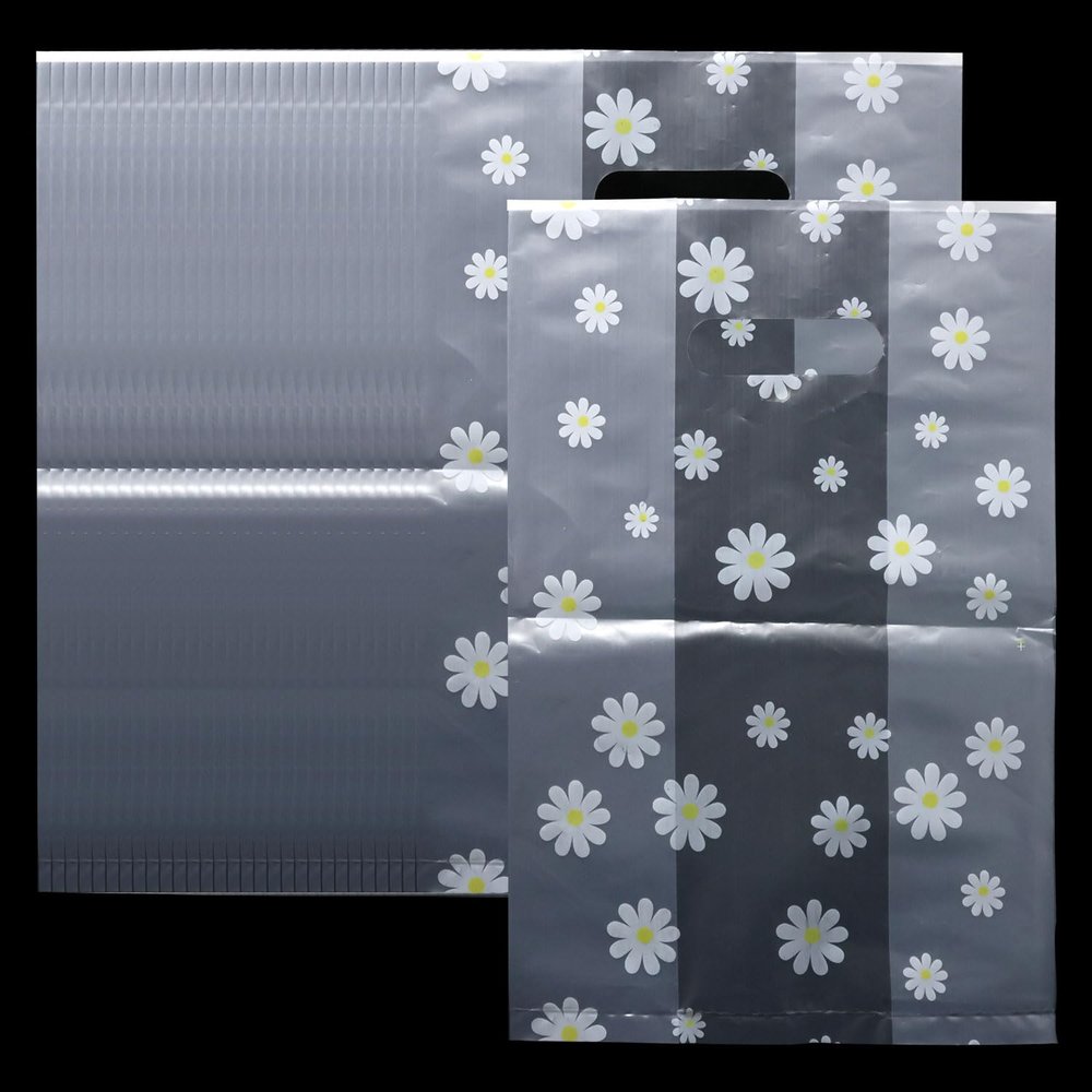 Honbay 30PCS Plastic Shopping Bags with Handle Daisy Pattern Cake Bread Goodies Treats Packaging Bag for Gift Wrapping Wedding Party Favors or Small Business