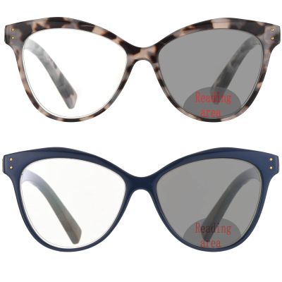 mincl Transition Photochromic Bifocal Reading Glasses Women Cat Sunglasses Readers Fashion 2 Pack Anti Eyestrain & Headache (2pcs-blue&gray, 1.5, multiplier_x)