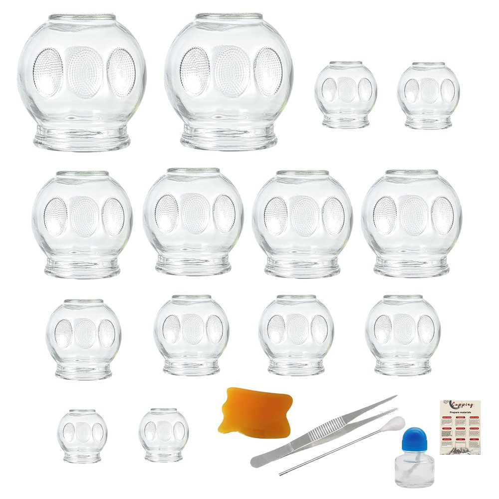 Hora de Lima 14PCS Glass Cupping Therapy Set Professional Chinese Traditional Acupoint Massage Cups for Cupping Therapy Treatment Thick Glass Cupping Set for Body
