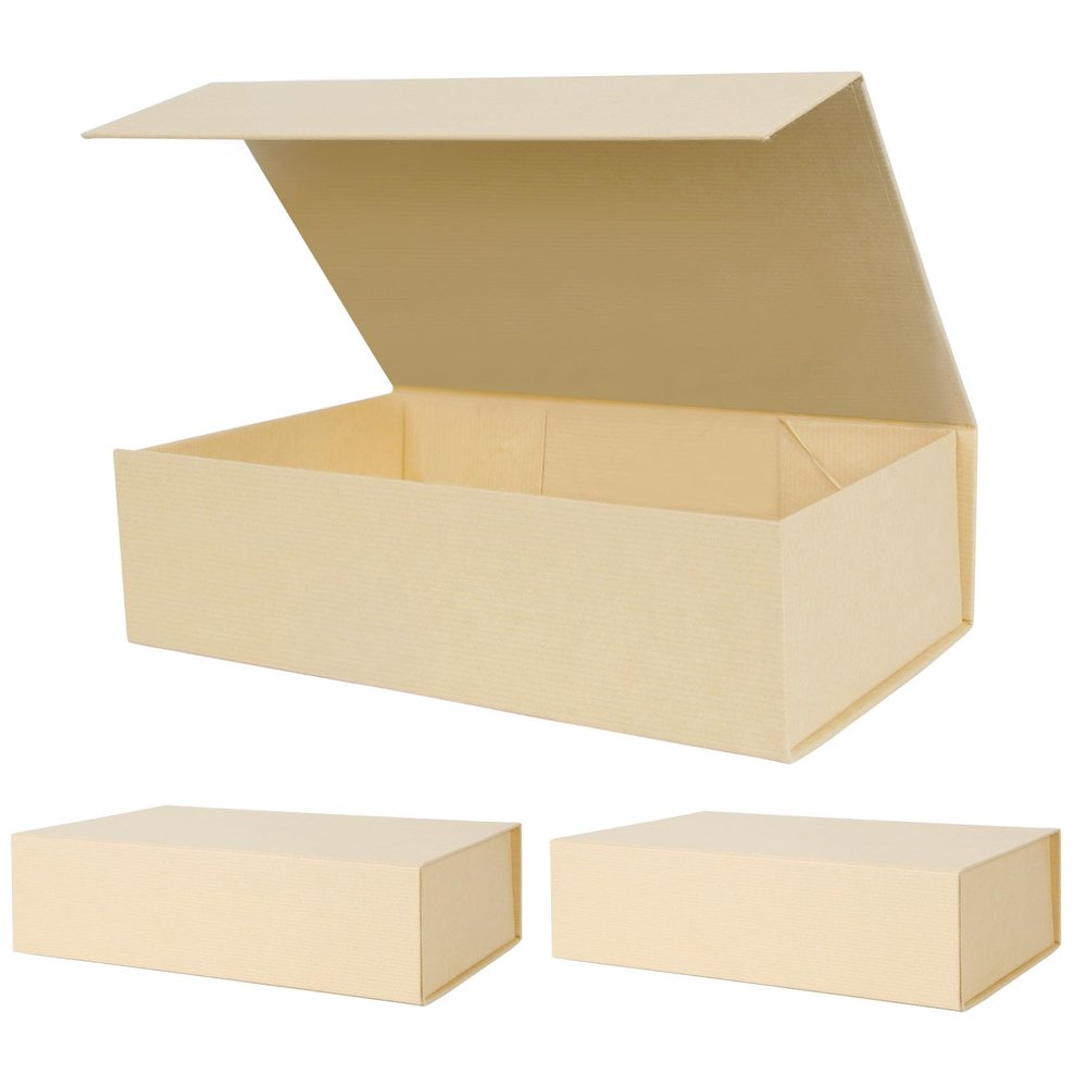 Aimyoo Striped Brown Collapsible Gift Box with Magnetic Closure Lids 10.5x7x3 in, Bridesmaid Groomsmen Proposal Boxes, Medium Rectangle Box for Present Graduation Storage 3 Pack