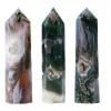 DECORN 3pcs Green Moss Agate Crystal Healing Crystals Wands Hexagonal Crystal Tower Natural Aquatic Agate Single Point Crystal Wand 6 Faceted Chakra Stones Prism Home Decor,50-60mm view 1