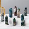 DECORN 3pcs Green Moss Agate Crystal Healing Crystals Wands Hexagonal Crystal Tower Natural Aquatic Agate Single Point Crystal Wand 6 Faceted Chakra Stones Prism Home Decor,50-60mm view 3