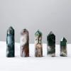 DECORN 3pcs Green Moss Agate Crystal Healing Crystals Wands Hexagonal Crystal Tower Natural Aquatic Agate Single Point Crystal Wand 6 Faceted Chakra Stones Prism Home Decor,50-60mm view 4