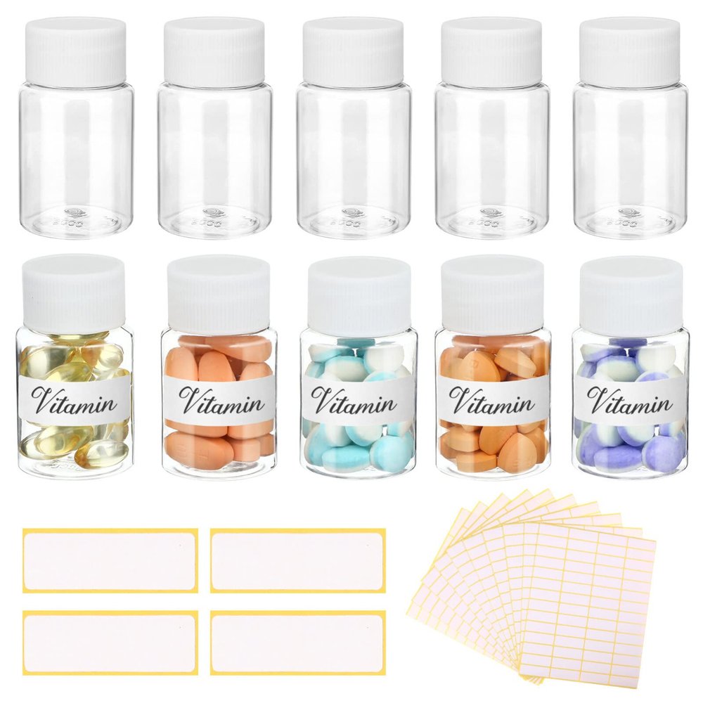 10pcs Medicine Bottle Medicine Empty Bottles Pill Bottle Container Bottles for Pill Containers Transparent with Cap Plastic