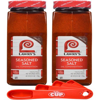 Lawry's Seasoned Salt, 40 oz (Pack of 2) with By The Cup Swivel Spoons