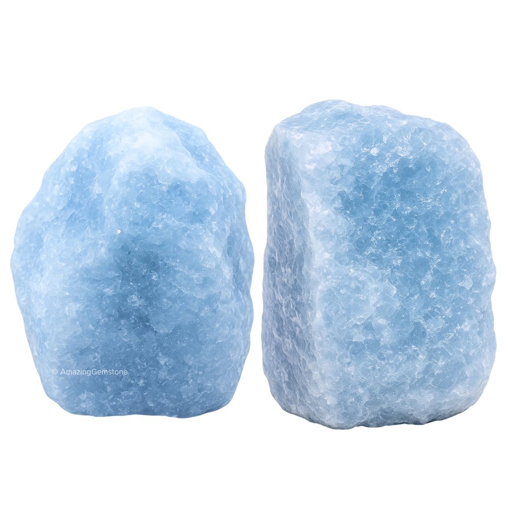 Amazing Gemstone Blue Calcite Crystal for Sleep Raw Crystals and Healing Stones, Natural Rocks for Tumbling - DIY Raw Stones and Crystals, 2 Pieces