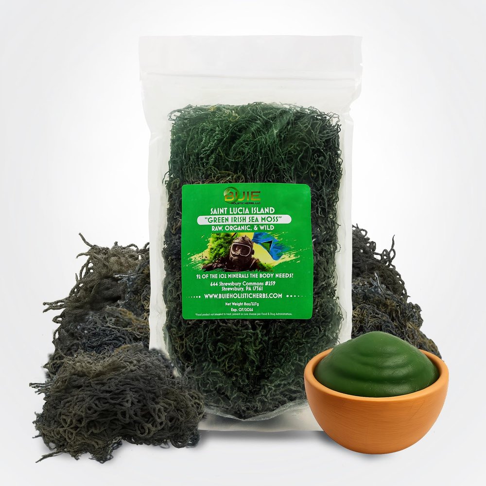 Green Irish Sea Moss | Wildcrafted from St. Lucia | 8 oz Makes ~120+ oz Sea Moss Gel | 100% Natural, Raw & Sun-Dried | Dr. Sebi Inspired, Nutrient-Rich Irish Moss for Health & Wellness