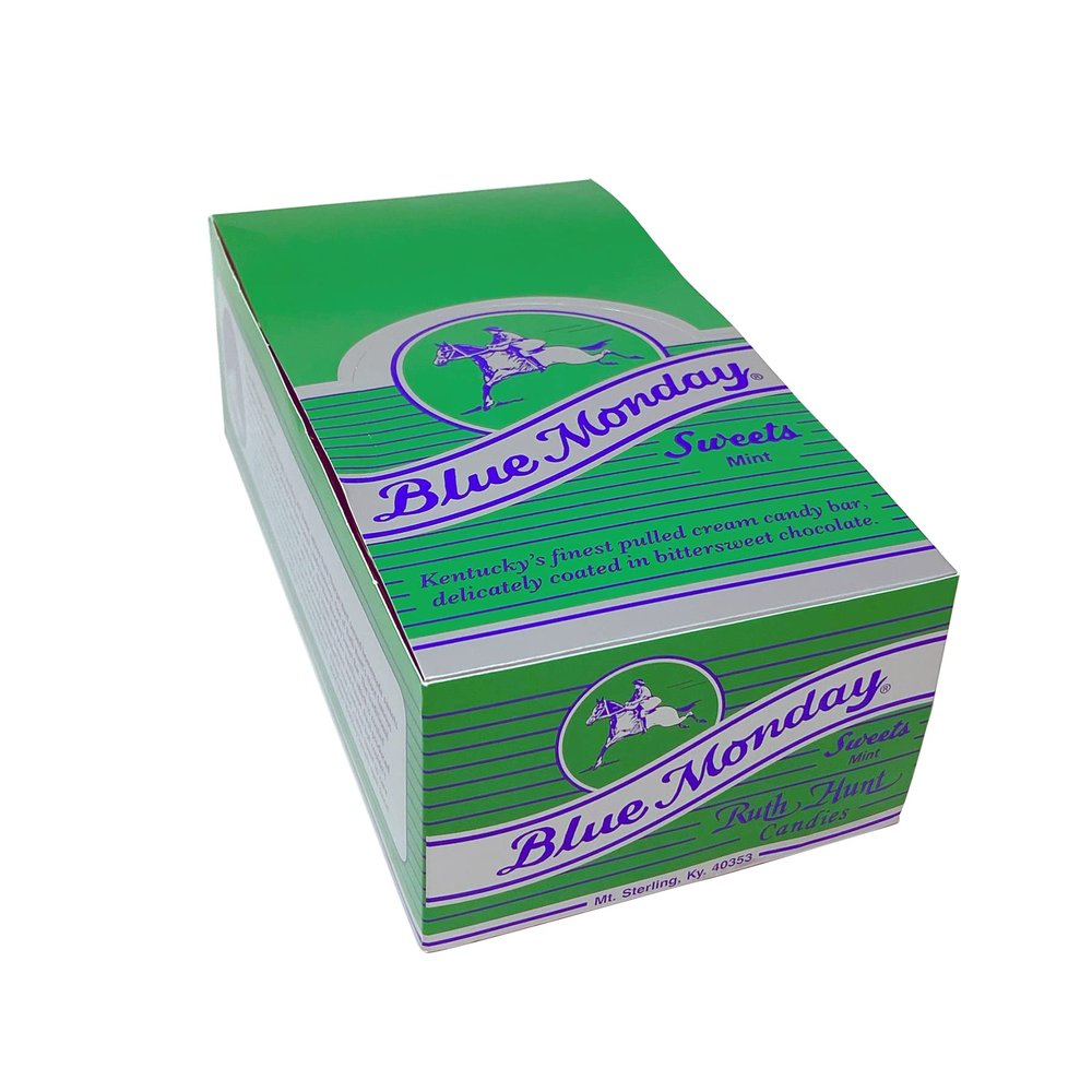 Blue Monday Pulled Cream Candy Dark Chocolate Bars - Box of 24 Mint Flavor