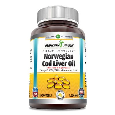 Amazing Omega Norwegian Cod Liver Oil 1250 Mg Softgels Supplement | Omega-3, EPA, DHA, Vitamin A, Vitamin D & Vitamin E (Lemon | 120 Count)
