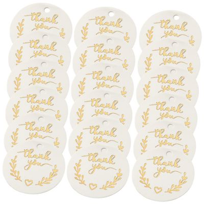 HAPINARY 100pcs Round Thank You Tags Creative Labels for Lightweight Decorative for Parties Weddings and Celebrations White Gold Foil Design for Craft Projects