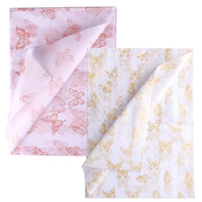30Pcs Butterfly Tissue Paper Sheets, 14x20inch Gold & Rose Gold Wrapping Tissue Paper Sheets for Packaging for Christmas Wedding Birthday Party Baby Showers DIY Crafts Arts (White Background)