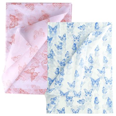 30Pcs Butterfly Tissue Paper Sheets, 14x20inch Rose Gold & Blue Wrapping Tissue Paper Sheets for Packaging for Christmas Wedding Birthday Party Baby Showers DIY Crafts Arts (White Background)