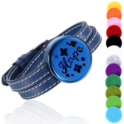 MYPOWER Essential Oil Diffuser Locket Bracelet Leather Band with 12 Color Pads,2